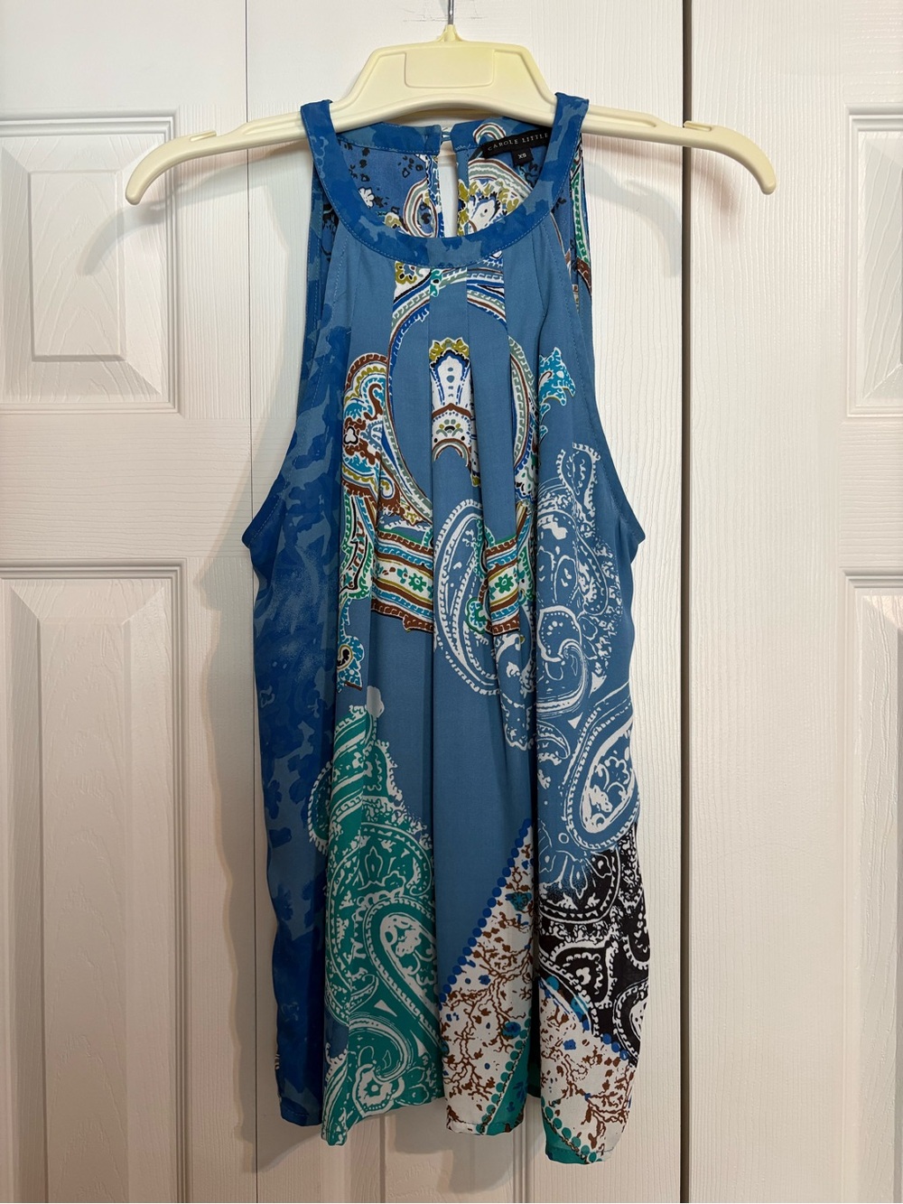 Carole Little Blue Paisley Halter Top with Teal and Brown Accents